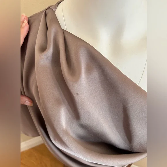 Amsale NWOT One Shoulder Fluid Cocktail Midi Dress 8 Mocha